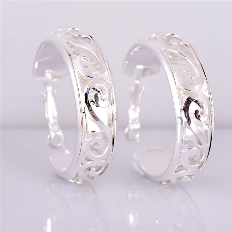 NEW 1 Pair Hollow Silver Color Hoop Earrings Jewelry Women Cute Earings Boucle