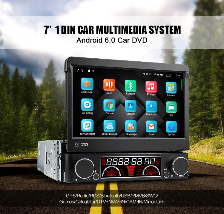 Perfect Euanvi Quad Core 2G RAM 1 Din Android 6.0 Car DVD Player Radio Stereo Universal with GPS Navi Bluetooth Multimedia System 4G 2