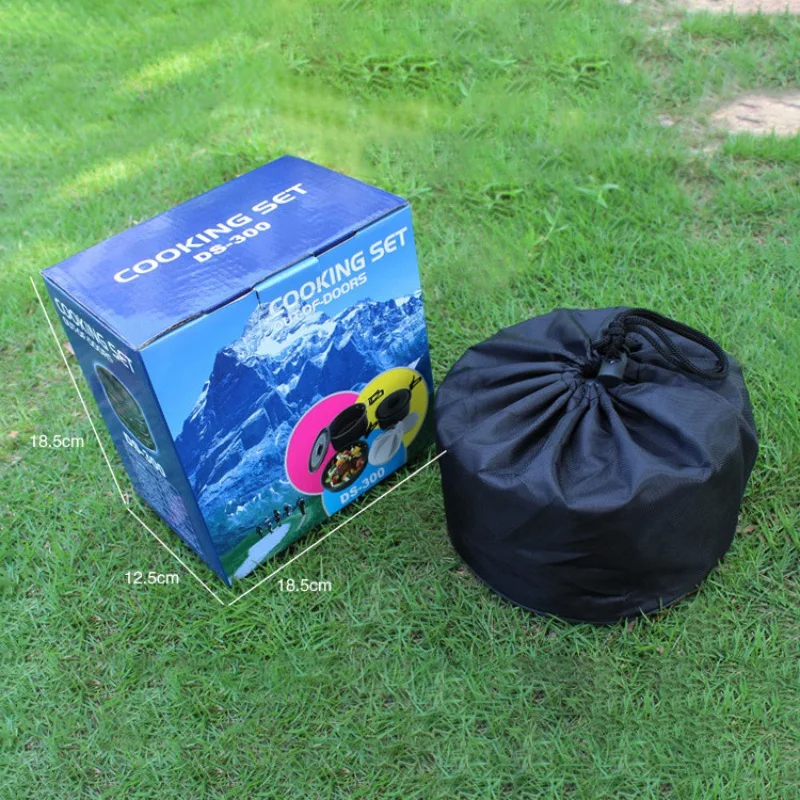 2-3 persona al aire libre juego de utensilios olla Pan de cocina mochila cocinar Kit de cucharón cuencos espátula esponja de limpieza