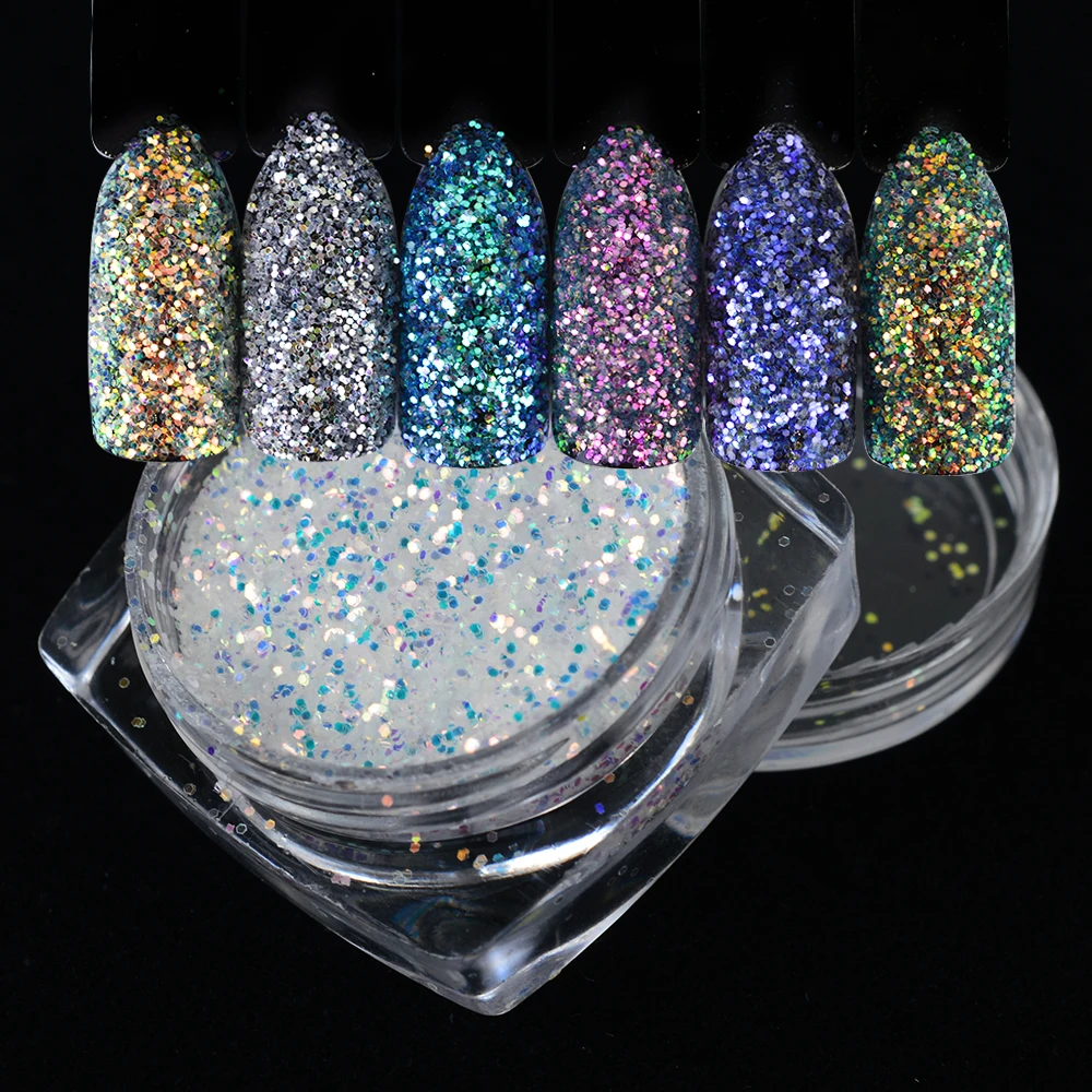 6Boxes/set Mermaid Nail Glitter Set AB Color Nail Sequins Powder Manicure Dust DIY Nail Flakes Paillette Decorations LAFC01-06