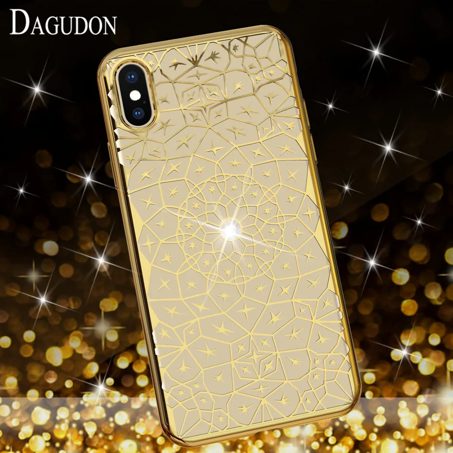 

DAGUDON Luxury Bling Case For Samsung galaxy S9 J2 Case For iPhone X 7 8 Soft Silicone Gold Plating TPU Case Cover Coque