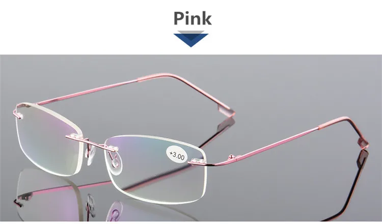 Сверхэластичные складные титановые очки для чтения без оправы, очки для дальнозоркости для мужчин и женщин+ 1,0+ 1,5+ 2,0+ 2,5+ 3,0+ 3,5++ 4 - Цвет оправы: C3 Pink