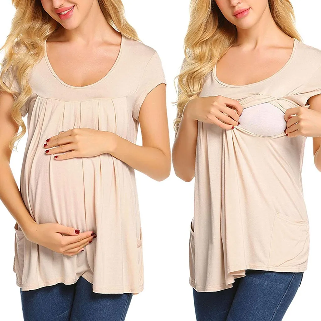 Maternity Short Sleeve Comfy Layered Nursing Top T shirt For