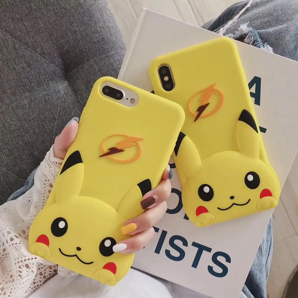 

Marchcover hot 3D cute Cartoon Pikachue Yellow Silicone Case For iPone X XS MAX 8 7 6 6s plus Soft Cover Funda