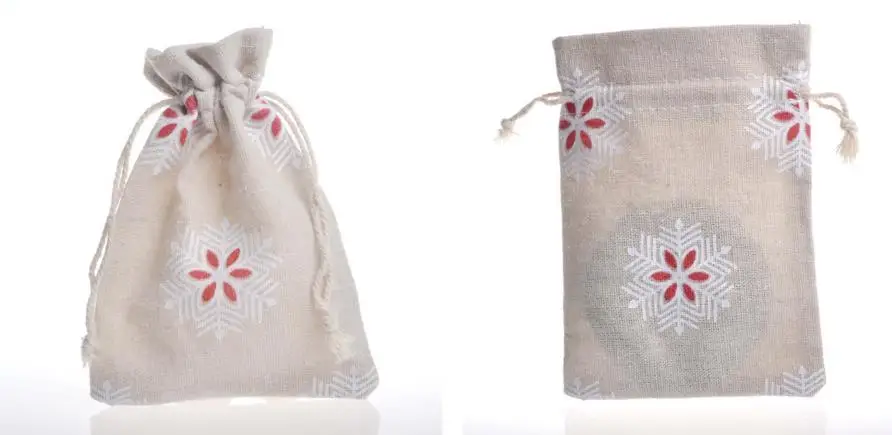 Sacs Cadeaux De Noël En Lin, Pochettes Pour Bonbons, Faux Motif De Neige, Fournitures De Fête, Blanc