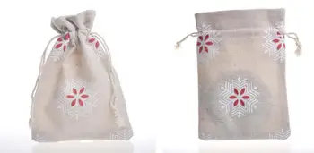 

Linen Christmas Gift Bags candy favors pouches pockets Snowfake Pattern Santa Sack party gifts wrap festive supplies white