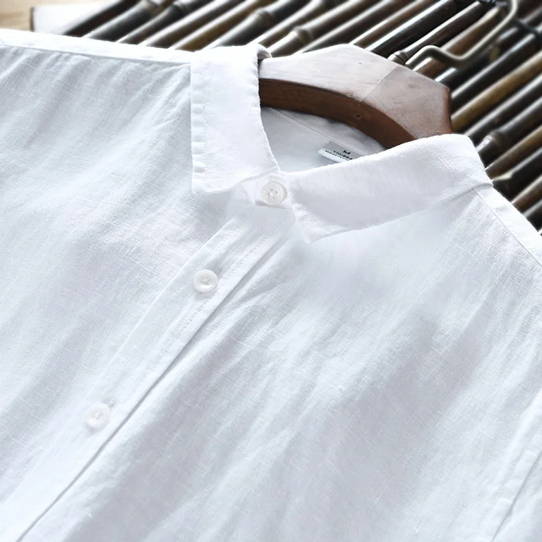 Мужская рубашка из чистого льна с длинными рукавами, Мужская брендовая одежда, мужская рубашка, S-3XL, 5 цветов, однотонные белые рубашки, мужские рубашки