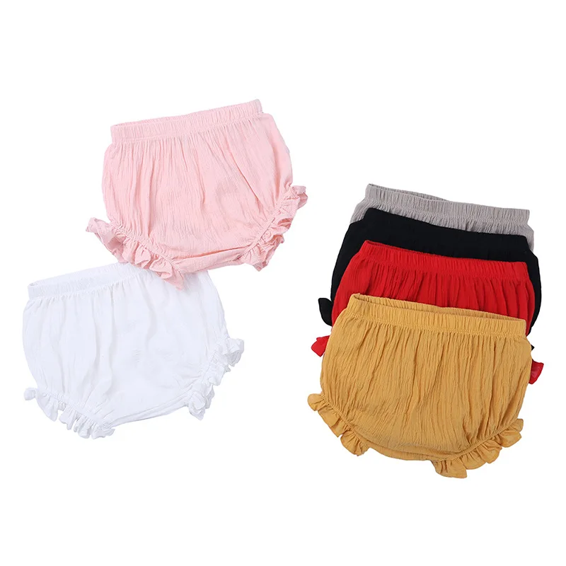 

New Fashion Summer Baby Chiffon Casual Large PP Shorts Infant Solid Color Cotton Linen Bloomers Toddler Girls Bread Pants