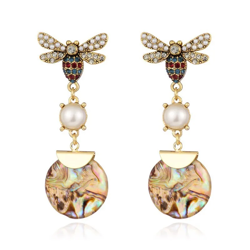 

Bee And Fold Circle Round Pearl Long Drop Dangle Earrings Alloy Black Color Steampunk Style Earrings For Female Party Jewelry