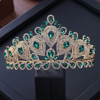 

Baroque Green Red White Crystal Tiaras Vintage Gold Rhinestone Pageant Bride Crowns Wedding Diadem Headdress Hair Accessories JL