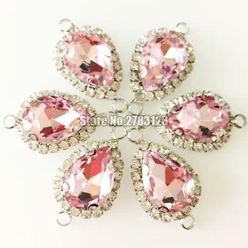 

Pink Silver bottom Crystal button,high quality AAA Glass Crystal Double loop sew on loose rhinestones 10x14mm 10pcs