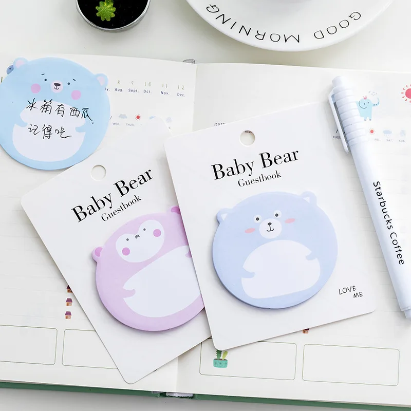 30 листов креативные блокноты для записей Корейская симпатичная детская Мишка Мультяшные животные простой цвет липкая бумага офисные