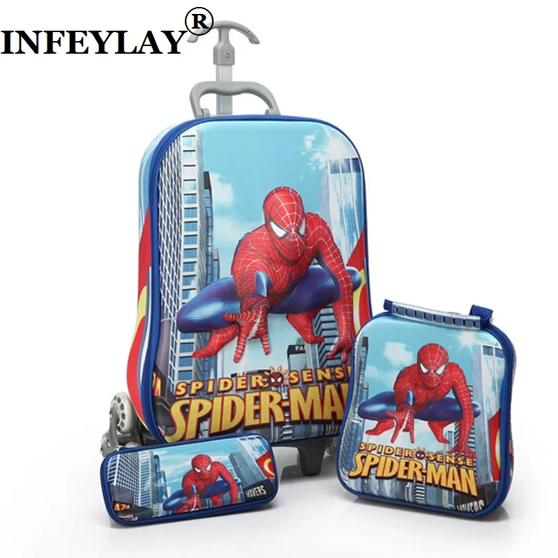 

Brand 3D boy anime trolley case kids Climb the stairs luggage Travel rolling suitcase girl cartoon Spider-Man child pencil box