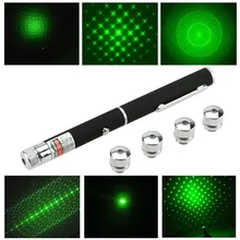 2015 Precio Al Por Mayor 5 mW 6in1 Ray Lápiz Puntero Láser de Haz Verde Puntero Láser Verde Con 5 Diversos Patrones Del Laser + 5 Estrellas tapas