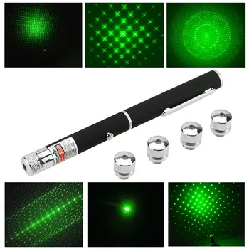 

Powerful 5mW 6in1 Green Ray Beam Laser Pointer Pen Puntero Laser Verde With 5 Different Laser Patterns + 5 Star Caps