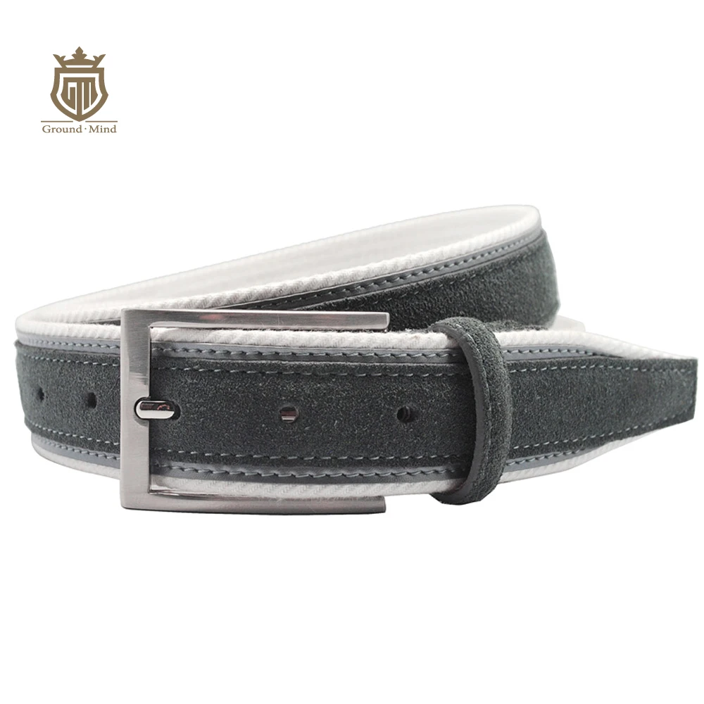 

Fashion Suede Leather Men's Golf Belts High Quality Genuine Leather & Cotton Belt Luxury Brushed Nickle Pin Buckle