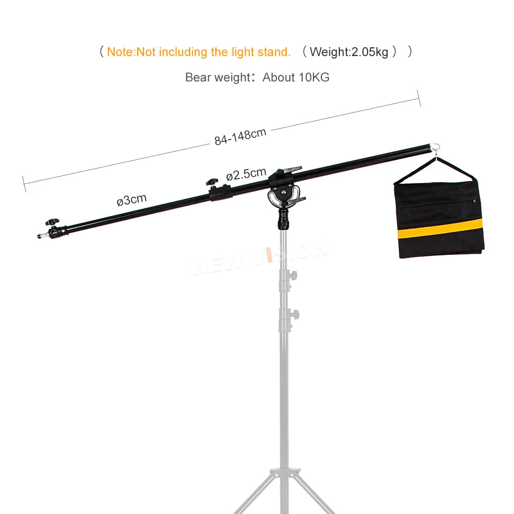 84-148cm 33"-58" Pro Studio Photo Telescopic Boom Arm Top Light with Sandbag for Speedlite 10KG Loading Capacity