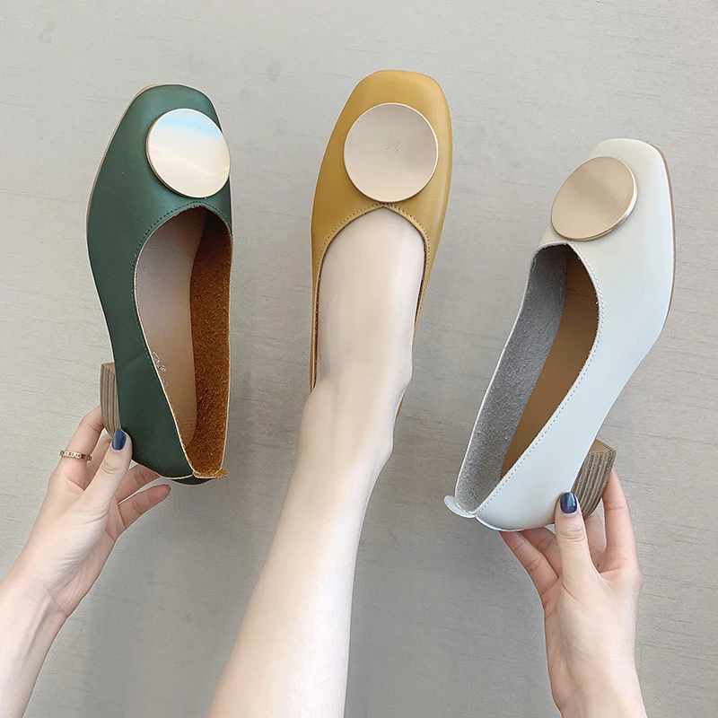 

Autumn Metal Buckle Women Shoes Woman Flats Soft Bottom Slip on Shallow Square Toe Ladies Flats Female Casual Shoes Plus Size