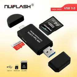 Nuiflash Лучшая цена USB 3,0 тип-c кард-ридер картридер 2 микро-sd TF флэш-памяти кард-ридер мини-адаптер для планшета