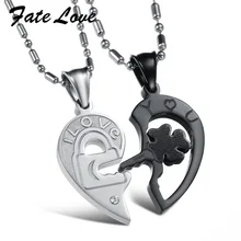 Fate Love New Fashion Jewelry 316L Stainless Steel Necklace Silver Black Split Joint Heart Pendant Couple Necklaces 845