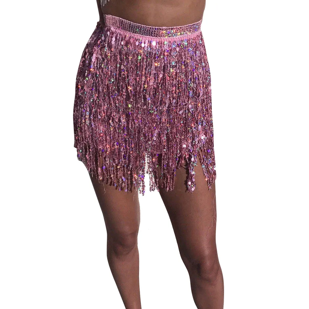JAYCOSIN летняя юбка Женская Блестящая балерина костюм шарф с бахромой юбка Клубная мини юбка 4