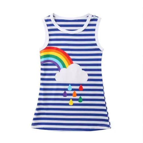 

1-6Y Baby Kids Girls Clothes Cotton Sister Rainbow Striped Summer Tutu Dresses Party Sundress Clothing