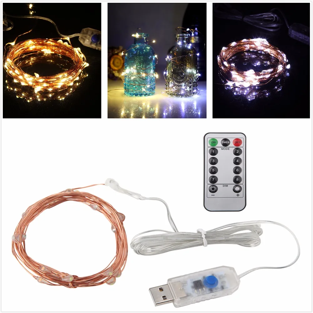 5M 10M Silver Copper Wire Fairy LED String Lights Battery Operated USB 8 Modes R 