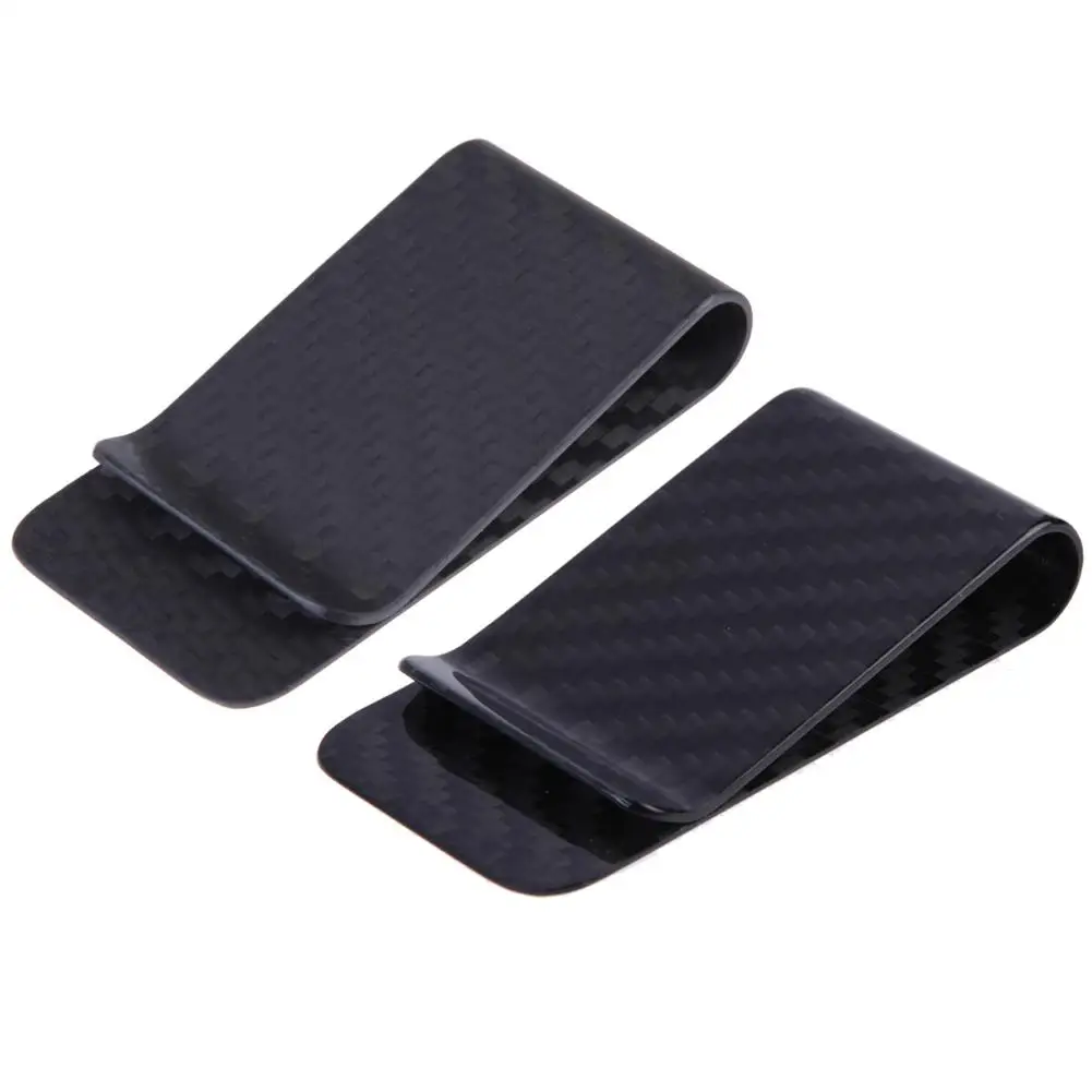 Genuine Carbon Fiber Black Gloss Money Clip RFID Blocking Cash Holder Card Holder