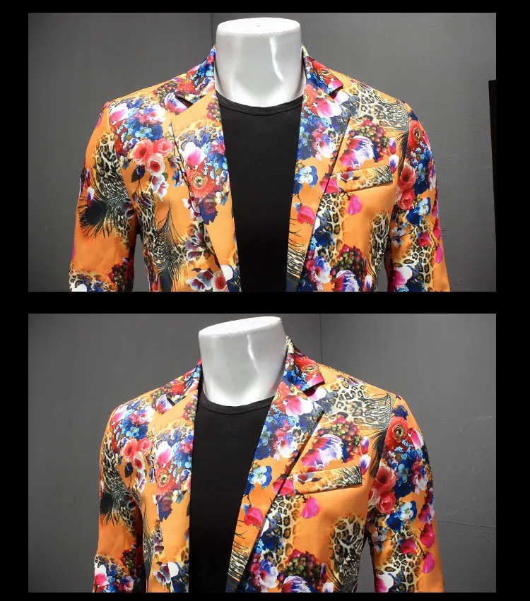 Мужской маскарадный пиджак с цветочным принтом, Мужской Блейзер, вечерние костюмы для выпускного вечера, мужской блейзер с цветами, 4xl