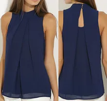 Fashion Women Chiffon Blouses Summer Top Sleeveless Shirt Casual Tops Black