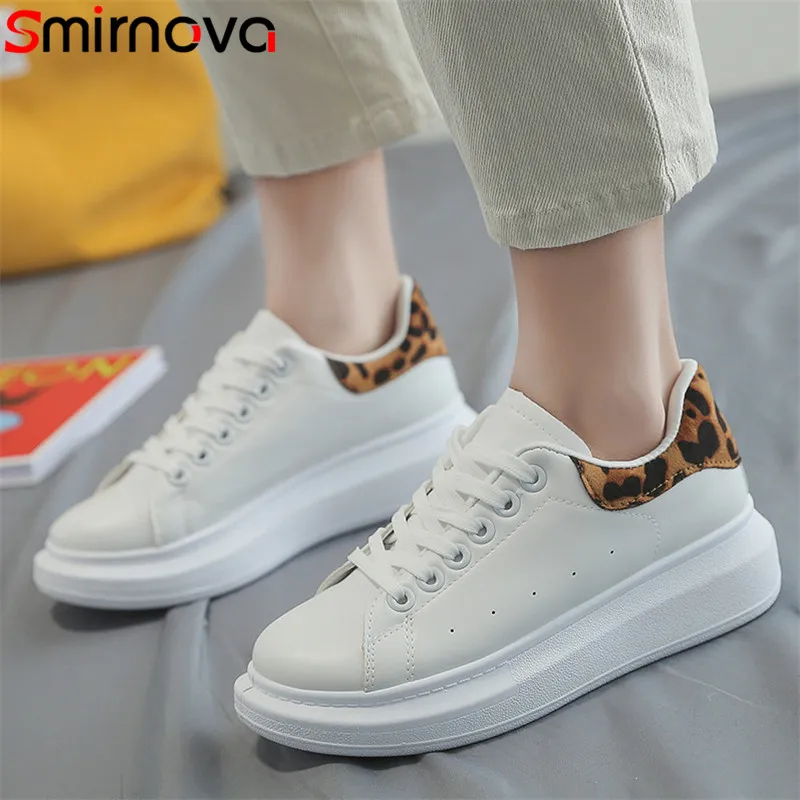 

Smirnova 2019 new arrival women sneakers classic small white shoes lace up Leopard fashion casual flat platform shoes woman