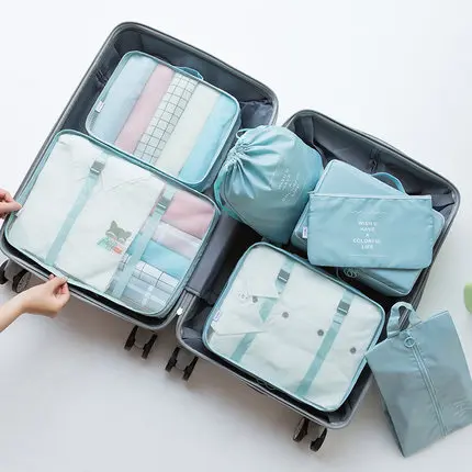 sky blue 7 шт./компл. дорожная сумка для хранения одежды Отделка Упаковка Сумка для обуви багаж для путешествий Органайзер Одежда Органайзер - Цвет: sky blue