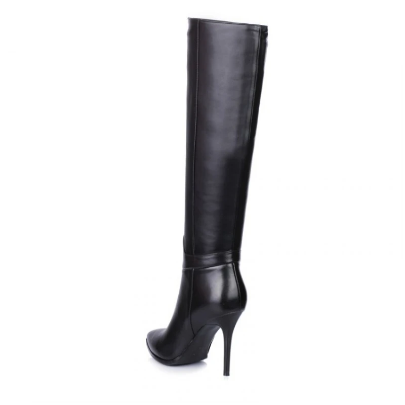 Black Punta Piattaforma Cerniera Da Ginocchio Laterale Alti Eleganti Femminili Tacco Sexy Sottile Donna Genuino A Scarpe Del Stivali Della Cuoio twv7HFFq