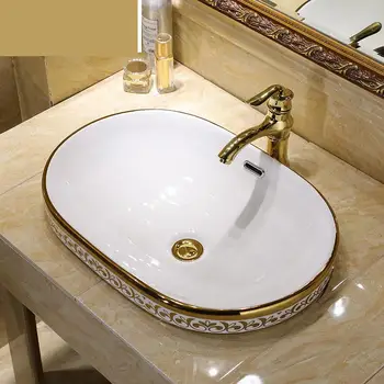 

Semi Embedded Home Bathroom Basin Jingdezhen Bathroom ceramic sink wash basin Counter Top Wash Basin Bathroom Sinks oval