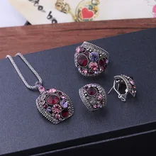 Sellsets ювелирные изделия Античный золотистый/серебристый винтажный комплект ювелирных изделий ожерелье с кристаллом зеленого цвета серьги-гвоздики и кольцо Набор для женщин