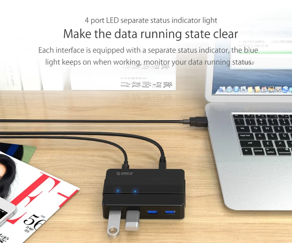  ORICO 4 Ports USB 3.0 HUB 5 Gbps Super Speed Portable USB Splitter With 12V Power Adapter For Lapto