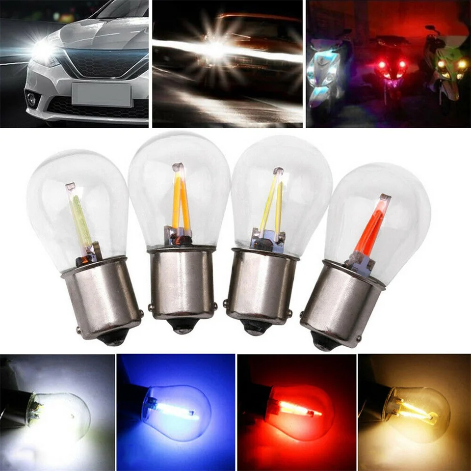 

2PCS/Set 1156 ba15s Car LED Filament Light 2 COB Bulbs Turn Signal Tail Parking Reverse Lamp 12v 24v Ice Blue Yellow White