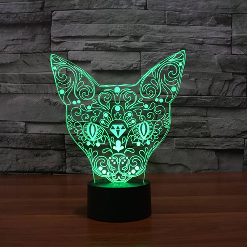 

2016 Hot 3D Atmosphere lamp 7 Color Changing Visual illusion LED Decor Lamp Cat Head  Home Table Decoration for Child Gift