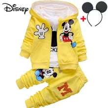 Комплекты одежды для маленьких мальчиков с Микки-Маусом из 3 предметов; брендовая одежда для новорожденных; комбинезоны с длинными рукавами; штаны; детские беговые костюмы