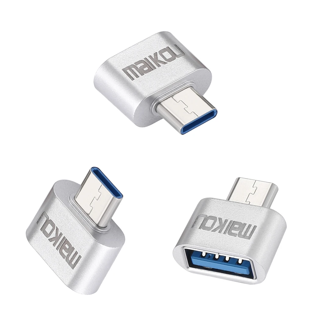 3Pieces  Portable USB 3.0 to USB Type C Adapter OTG Connector for All Type-C Devices Silver