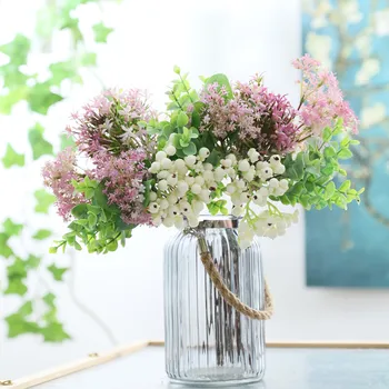 

Artificial Flower Hybrid Bouquet Eucalyptus Gypsophila Berries Plastic Flower Wedding Home Party Decoration Fake Flowers