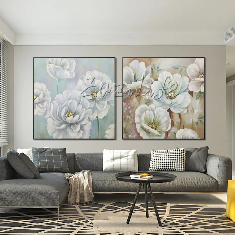 

Abstract White Gold Green Flower Leaf Painting Acrylic Wall Art Picture Canvas Hand painted for living room Home Decoracion