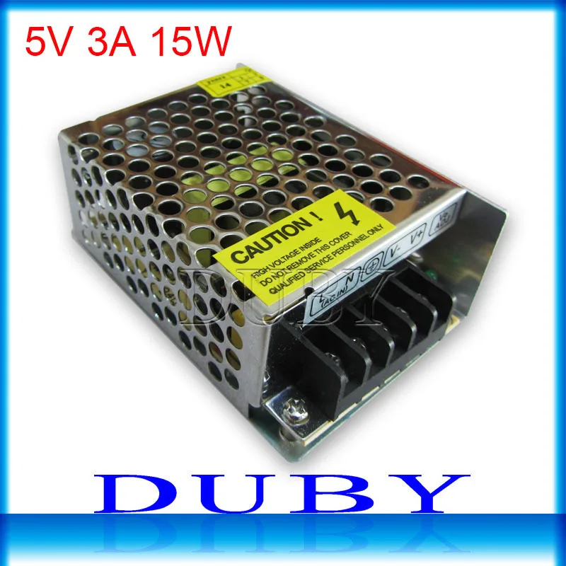 

100piece/lot 5V 3A 15W Switching power supply Driver For LED Light Strip Display AC100-240V Factory Supplier Free Fedex