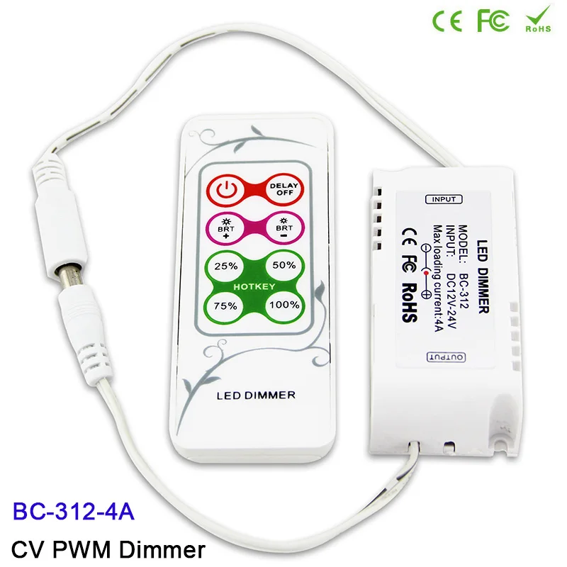 BC 312-4A 8 ключей RF дистанционный светодиодный диммер, DC12V-24V, CV PWM диммер контроллер для SMD 5050 3528 одноцветная Светодиодная лента световая лента - Цвет: BC-312-4A