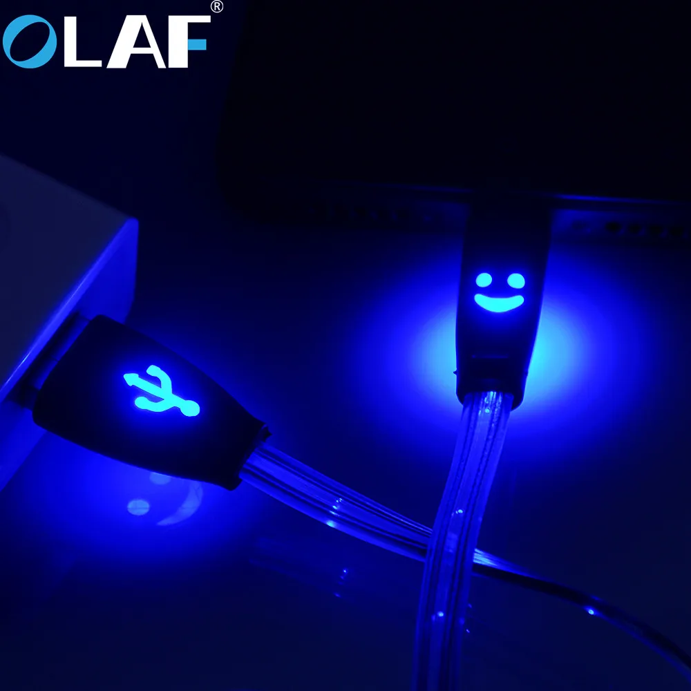 أولاف المصغّر USB مصباح LED متوهج ضوء سريع تهمة البيانات ابتسامة الهاتف المحمول كابل ل سامسونج Xiaomi Redmi الروبوت USB كابل شحن 1 M