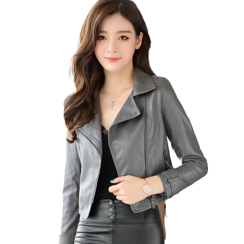 Autumn New Korean PU Leather Women Short Leather Jacket
