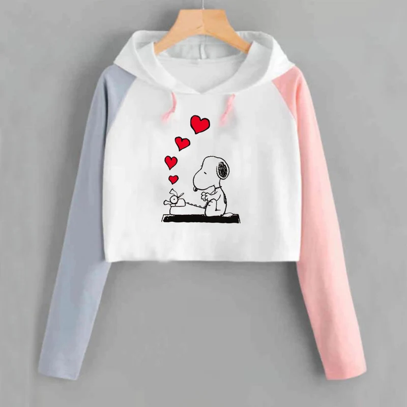 Снупи Обрезанные Hoodie Harajuku для женщин мультфильм Розовый пуловер Топ укороченный дамы с длинным рукавом осенняя одежда tumblr - Цвет: 7