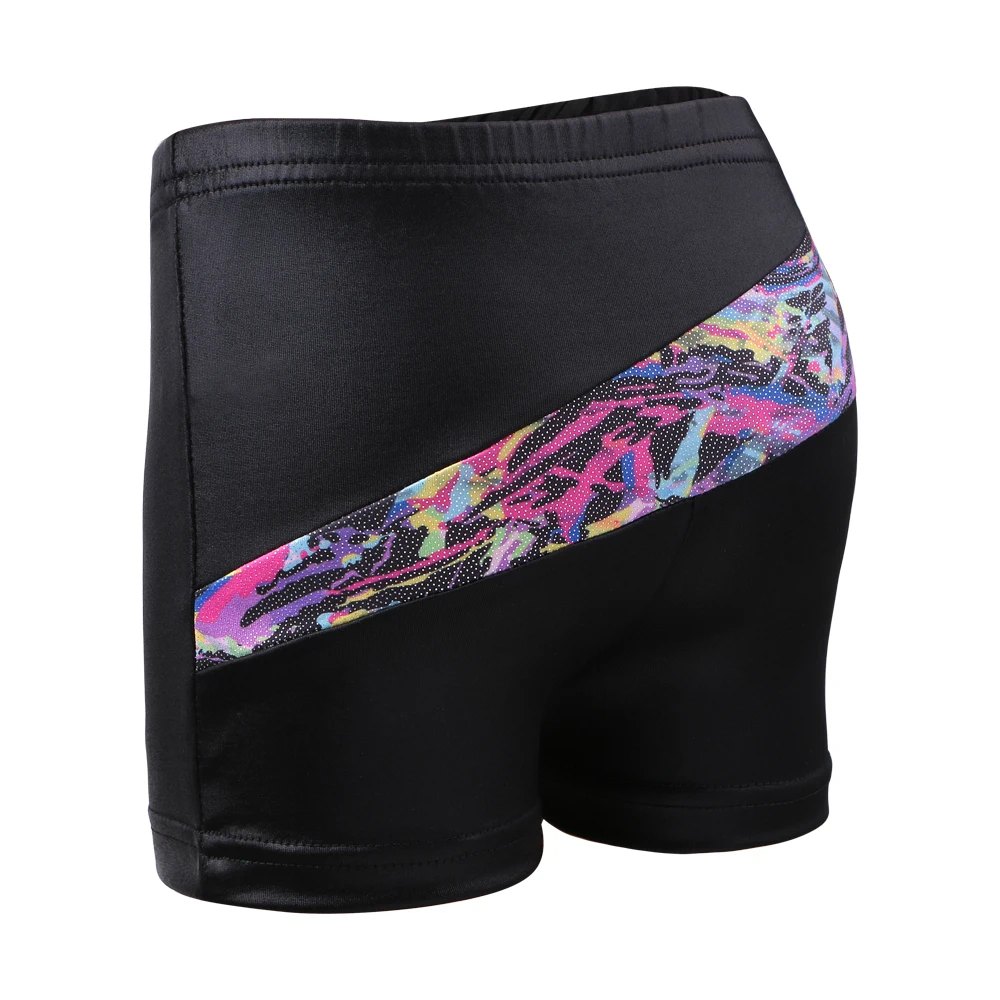 Girls Dance Shorts Black with Colorful Stripe Elastic Stretchy Pants