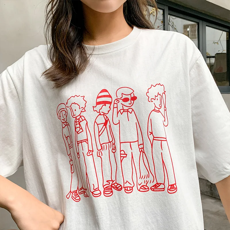 2019 Новый Забавный мультфильм печатных футболка с коротким рукавом для женщин летние повседневное круглый средства ухода за кожей Шеи
