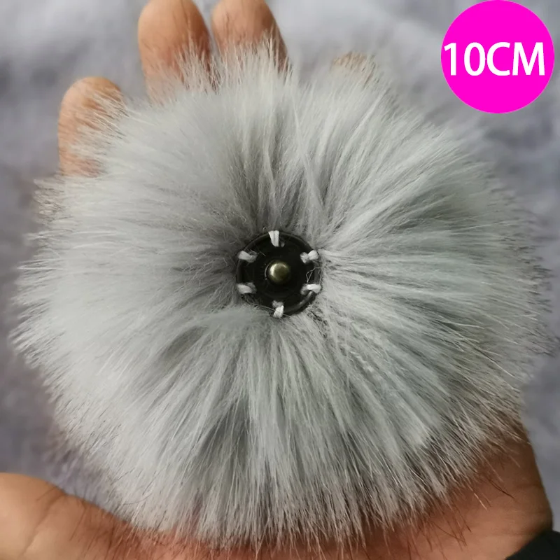 10CMLightGray-Button 1 шт. пушистый искусственный Лисий Мех 12 см помпоны с кнопками/пуговицами или эластичными петлями для вязаная шапочка шляпа женская сумка аксессуары DIY - Цвет: 10CMLightGray-Button